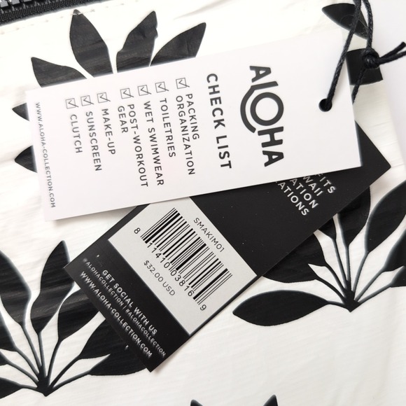 ALOHA Collection 2-pc Black Leaf Print Tote Bag & Pouch Set Mediterranean Muse - Picture 9 of 14